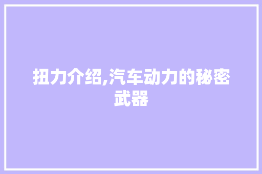 扭力介绍,汽车动力的秘密武器