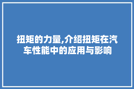扭矩的力量,介绍扭矩在汽车性能中的应用与影响 蓄电池配件