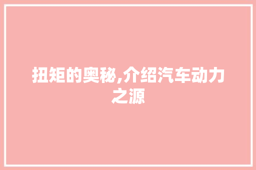 扭矩的奥秘,介绍汽车动力之源