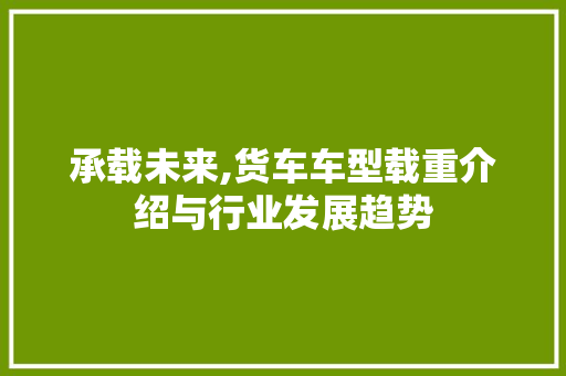 承载未来,货车车型载重介绍与行业发展趋势 底盘配件