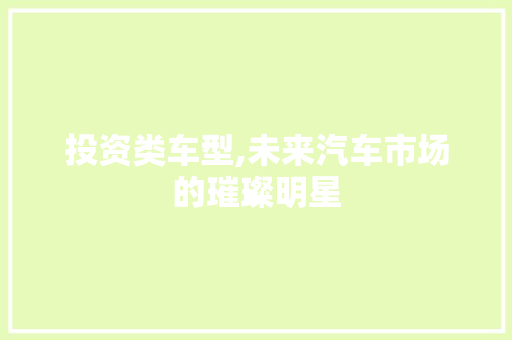 投资类车型,未来汽车市场的璀璨明星