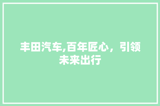 丰田汽车,百年匠心，引领未来出行