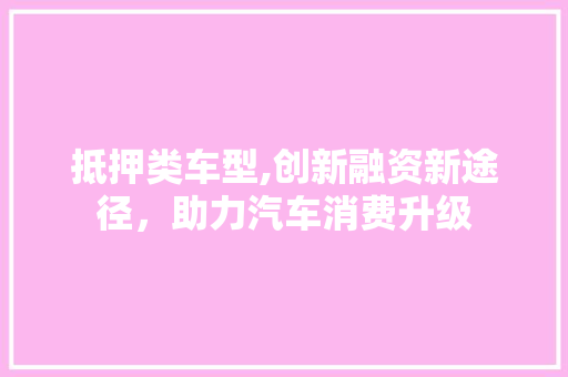 抵押类车型,创新融资新途径，助力汽车消费升级