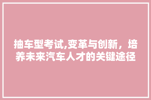 抽车型考试,变革与创新，培养未来汽车人才的关键途径