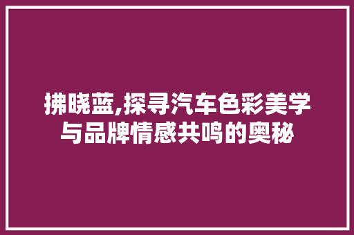 拂晓蓝,探寻汽车色彩美学与品牌情感共鸣的奥秘