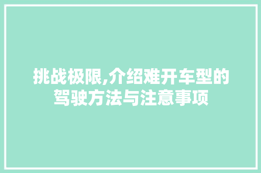 挑战极限,介绍难开车型的驾驶方法与注意事项