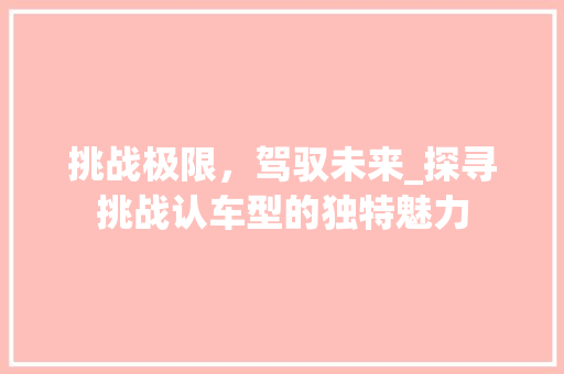 挑战极限，驾驭未来_探寻挑战认车型的独特魅力