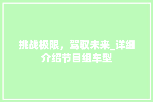 挑战极限，驾驭未来_详细介绍节目组车型