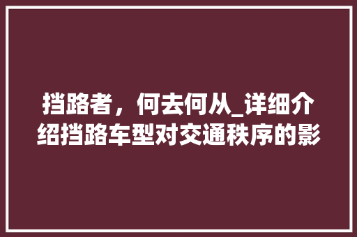挡路者，何去何从_详细介绍挡路车型对交通秩序的影响