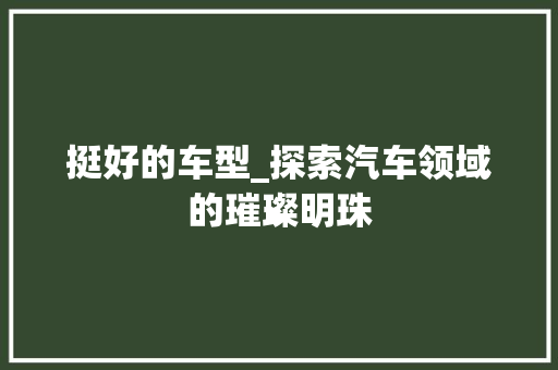 挺好的车型_探索汽车领域的璀璨明珠