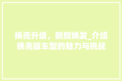 换壳升级，新颜焕发_介绍换壳版车型的魅力与挑战