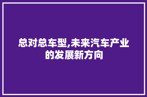 总对总车型,未来汽车产业的发展新方向