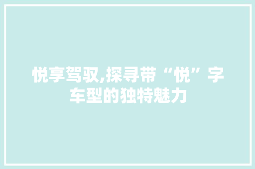 悦享驾驭,探寻带“悦”字车型的独特魅力