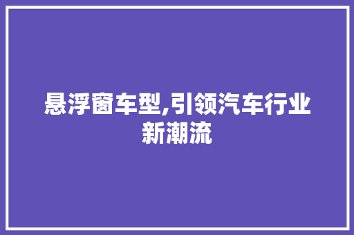 悬浮窗车型,引领汽车行业新潮流