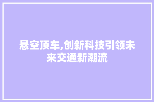 悬空顶车,创新科技引领未来交通新潮流