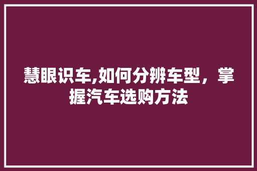 慧眼识车,如何分辨车型，掌握汽车选购方法