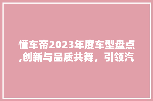 懂车帝2023年度车型盘点,创新与品质共舞，引领汽车行业发展