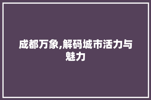 成都万象,解码城市活力与魅力