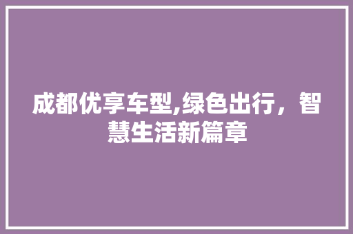 成都优享车型,绿色出行，智慧生活新篇章 新能源汽车