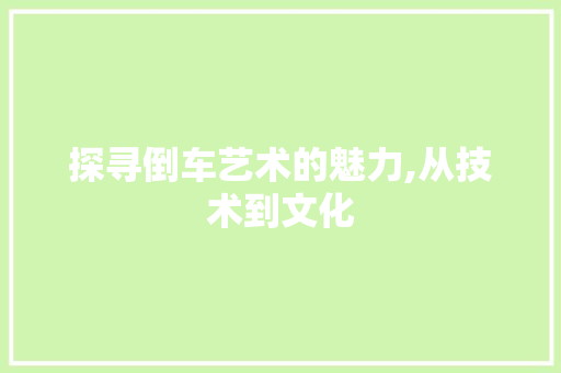探寻倒车艺术的魅力,从技术到文化