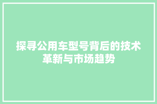 探寻公用车型号背后的技术革新与市场趋势