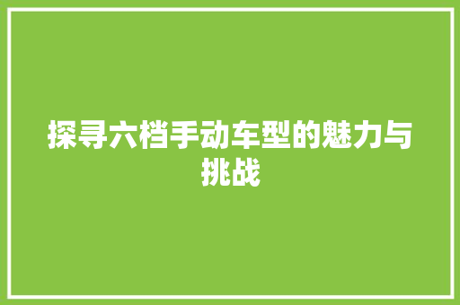 探寻六档手动车型的魅力与挑战