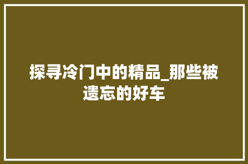 探寻冷门中的精品_那些被遗忘的好车