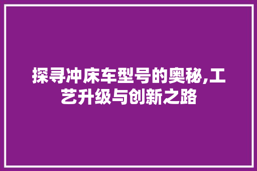探寻冲床车型号的奥秘,工艺升级与创新之路