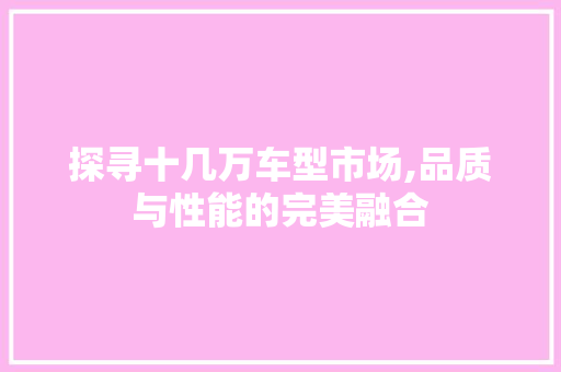 探寻十几万车型市场,品质与性能的完美融合
