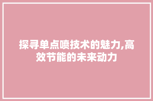 探寻单点喷技术的魅力,高效节能的未来动力