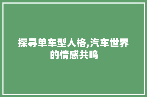 探寻单车型人格,汽车世界的情感共鸣