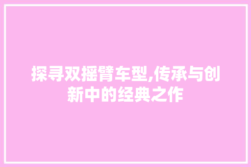 探寻双摇臂车型,传承与创新中的经典之作