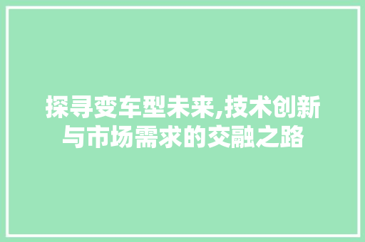 探寻变车型未来,技术创新与市场需求的交融之路