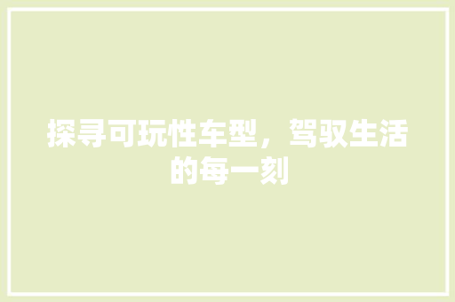探寻可玩性车型，驾驭生活的每一刻