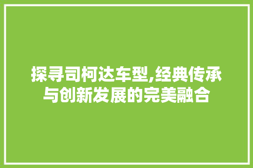 探寻司柯达车型,经典传承与创新发展的完美融合