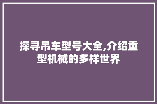 探寻吊车型号大全,介绍重型机械的多样世界