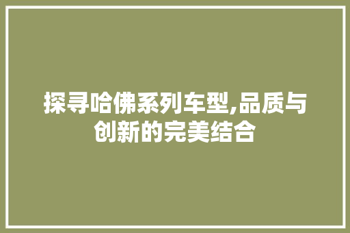 探寻哈佛系列车型,品质与创新的完美结合