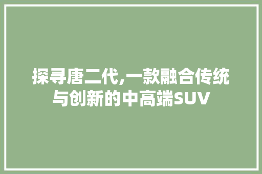 探寻唐二代,一款融合传统与创新的中高端SUV
