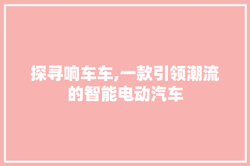 探寻响车车,一款引领潮流的智能电动汽车