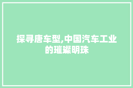 探寻唐车型,中国汽车工业的璀璨明珠