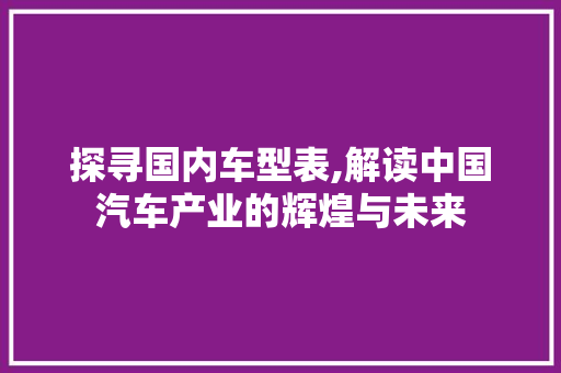 探寻国内车型表,解读中国汽车产业的辉煌与未来