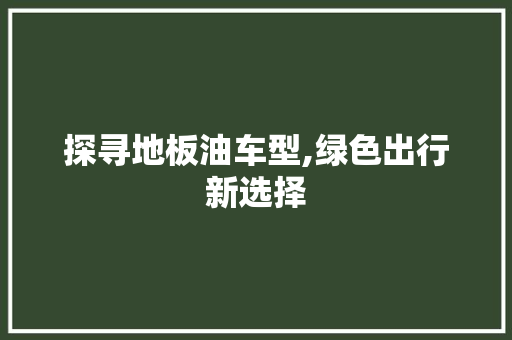 探寻地板油车型,绿色出行新选择