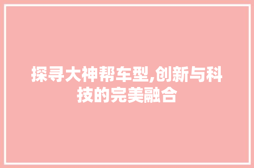 探寻大神帮车型,创新与科技的完美融合