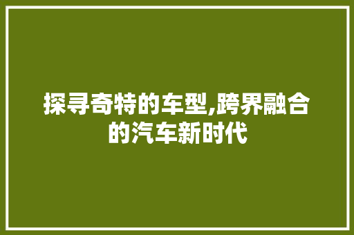 探寻奇特的车型,跨界融合的汽车新时代