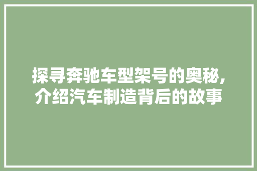 探寻奔驰车型架号的奥秘,介绍汽车制造背后的故事 汽车配件
