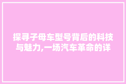 探寻子母车型号背后的科技与魅力,一场汽车革命的详细解读
