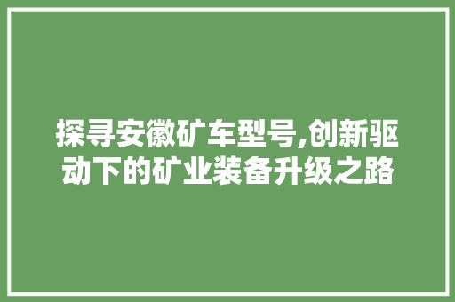 探寻安徽矿车型号,创新驱动下的矿业装备升级之路
