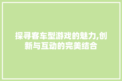 探寻客车型游戏的魅力,创新与互动的完美结合