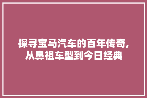 探寻宝马汽车的百年传奇,从鼻祖车型到今日经典