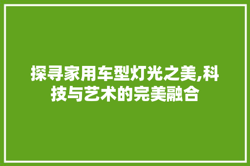 探寻家用车型灯光之美,科技与艺术的完美融合